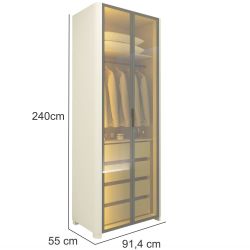 Guarda Roupa Roupeiro Gelius Innova 2 portas reflecta 4 gavetas canto curvos LED pés OFF White