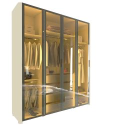 Guarda Roupa Roupeiro Gelius Innova 4 portas reflecta 4 gavetas canto curvos LED pés OFF White