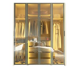 Guarda Roupa Roupeiro Gelius Innova 4 portas reflecta 4 gavetas canto curvos LED pés OFF White