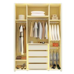 Guarda Roupa Roupeiro Gelius Innova 4 portas reflecta 4 gavetas canto curvos LED pés OFF White