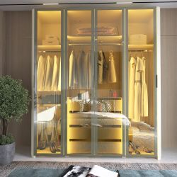 Guarda Roupa Roupeiro Gelius Innova 4 portas reflecta 4 gavetas canto curvos LED pés OFF White