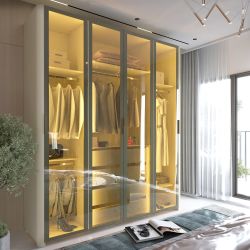 Guarda Roupa Roupeiro Gelius Innova 4 portas reflecta 4 gavetas canto curvos LED pés OFF White