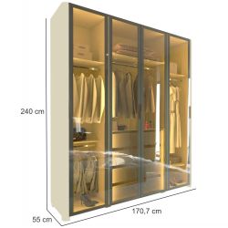 Guarda Roupa Roupeiro Gelius Innova 4 portas reflecta 4 gavetas canto curvos LED pés OFF White