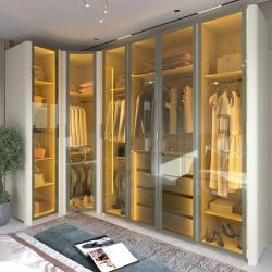 Guarda Roupa Roupeiro Casal Gelius Innova de canto com 6 portas reflecta LED modulo 2 com larguras de 260 x 140 cm OFF White