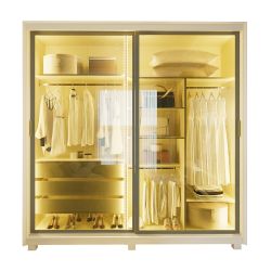Guarda Roupas de Casal Gelius Platinum 2 portas com vidro reflecta de correr 3 gavetas LED e pés OFF White