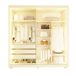 Guarda Roupas de Casal Gelius Platinum 2 portas com vidro reflecta de correr 3 gavetas LED e pés OFF White