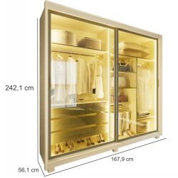 Guarda Roupas de Casal Gelius Platinum 2 portas com vidro reflecta de correr 3 gavetas LED e pés OFF White