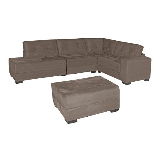 Sofa Bpastor Amarock de canto 3 e 2 lugares + Puff - Bege Escuro