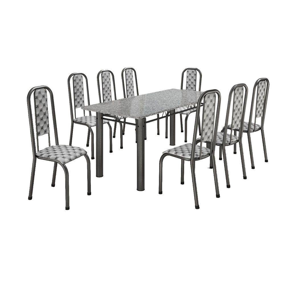 Conjunto Madmelos 8 cadeiras craqueado preto Tampo em Granito Ocre