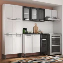 Cozinha Bertolini Múltipla 04 peças 14 portas 02 gavetas em aço - Branco/Preto