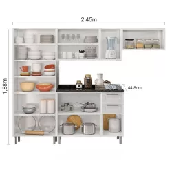 Cozinha Bertolini Múltipla 04 peças 14 portas 02 gavetas em aço - Branco/Preto
