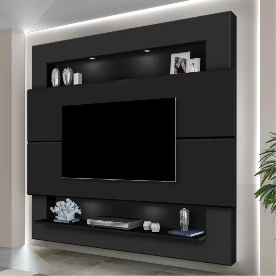 Painel para TV com Led Suspenso Milão Luapa suporta TV de ate 75 polegadas - Preto