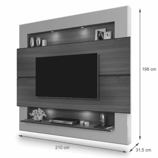 Painel para TV com Led Suspenso Milão Luapa suporta TV de ate 75 polegadas - Preto