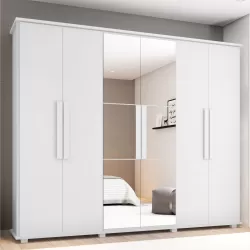 Guarda Roupa Casal com 271 cm de Largura 6 portas Espelho e 4 Gavetas Canadá RV Móveis - Branco