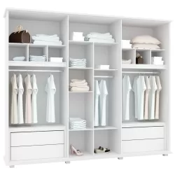 Guarda Roupa Casal com 271 cm de Largura 6 portas Espelho e 4 Gavetas Canadá RV Móveis - Branco