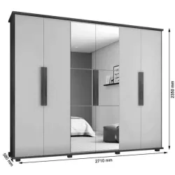 Guarda Roupa Casal com 271 cm de Largura 6 portas Espelho e 4 Gavetas Canadá RV Móveis - Branco