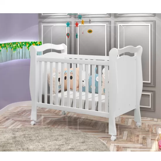 Berço Mini Cama J&A Móveis Alvin padrão Americano com rodízios – Branco