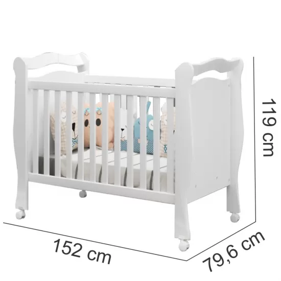 Berço Mini Cama J&A Móveis Alvin padrão Americano com rodízios – Branco