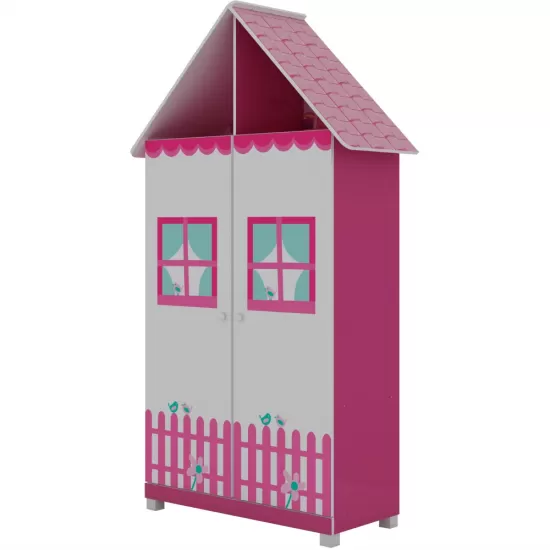 Guarda Roupa Solteiro infantil Casinha com 121,5 cm de Largura 2 portas 2 gavetas – Pink Ploc