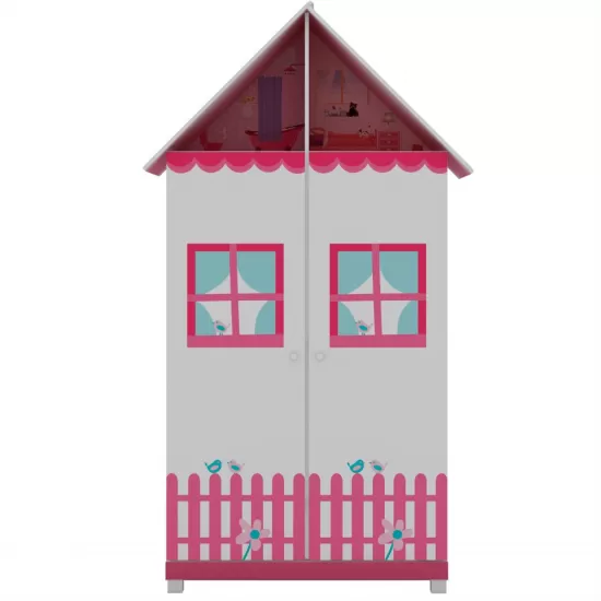 Guarda Roupa Solteiro infantil Casinha com 121,5 cm de Largura 2 portas 2 gavetas – Pink Ploc