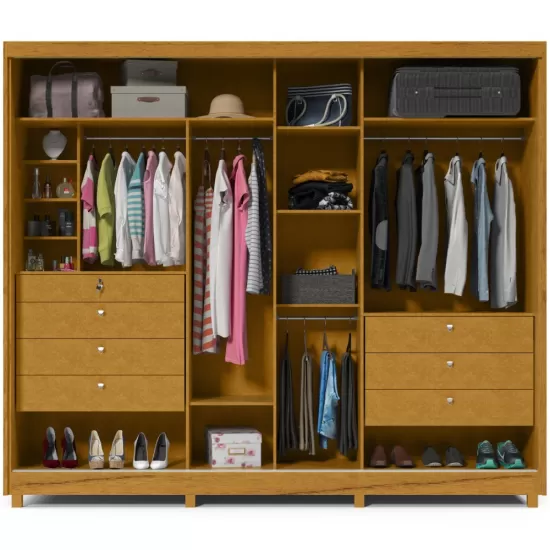 Guarda Roupa Casal Gelius Apolo 100% MDF com 277,8 cm de Largura 2 Portas de correr com espelho e 7 gavetas - Naturale/Naturale Off