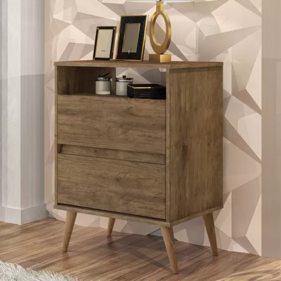 Mesa de Cabeceira J&A Móveis Lotus retrô 2 gavetas e 1 nicho – Jequitibá