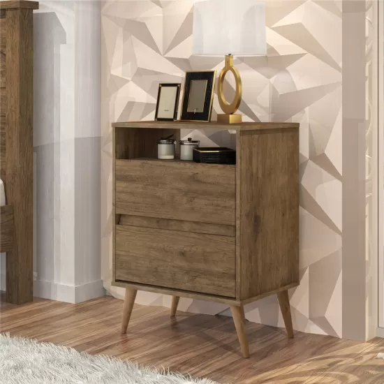 Mesa de Cabeceira J&A Móveis Lotus retrô 2 gavetas e 1 nicho – Jequitibá
