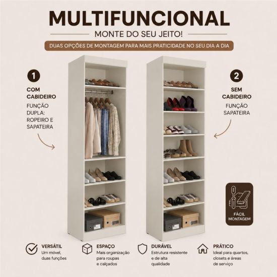 Sapateira Roupeiro Thor J&A Móveis 01 porta com espelho – Branco Brilho