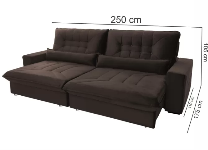 Sofá retrátil e reclinável Hellen Magestic 4 Lugares 2.50m com Rinheira Hellen - Marrom