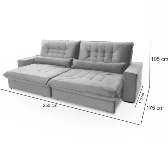 Sofá retrátil e reclinável Hellen Magestic 4 Lugares 2.50m com Rinheira Hellen – Cacau