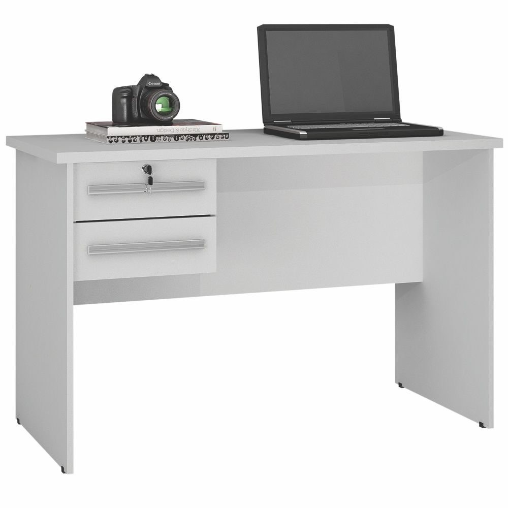 Escrivaninha mesa para computador Valdemóveis Byte com 2 gavetas com chave – Branco Brilho