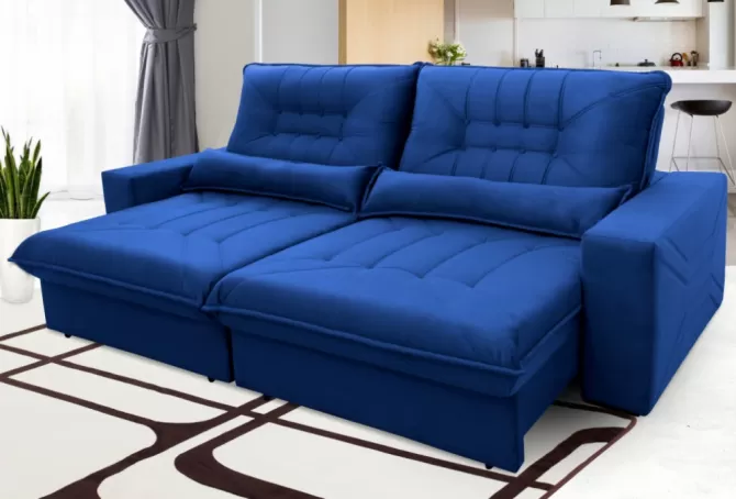 Sofá retrátil e reclinável Hellen Magestic 4 Lugares 2.50m com Rinheira Hellen - Azul