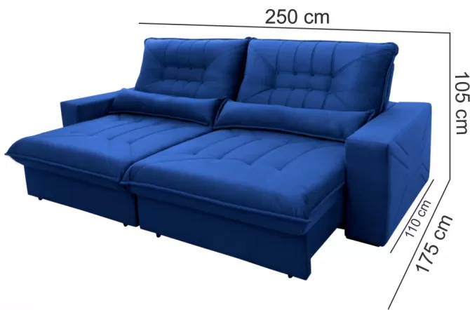 Sofá retrátil e reclinável Hellen Magestic 4 Lugares 2.50m com Rinheira Hellen - Azul