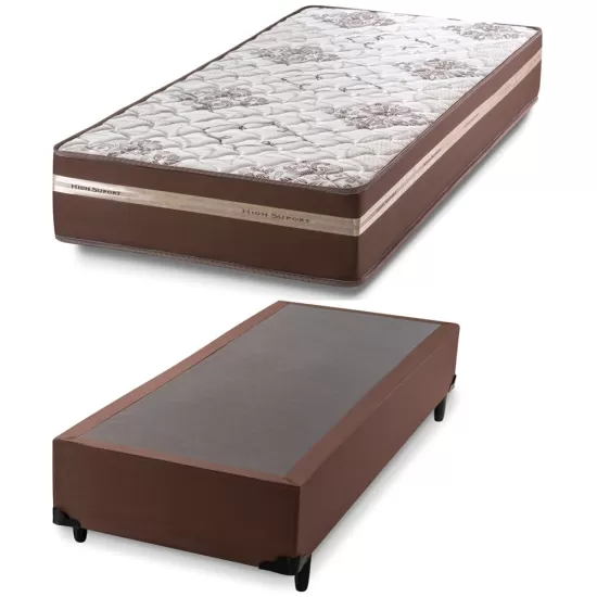 Conjunto Cama Box de Solteiro Hellen Millenium One Face com espuma D33 88 largura Marrom