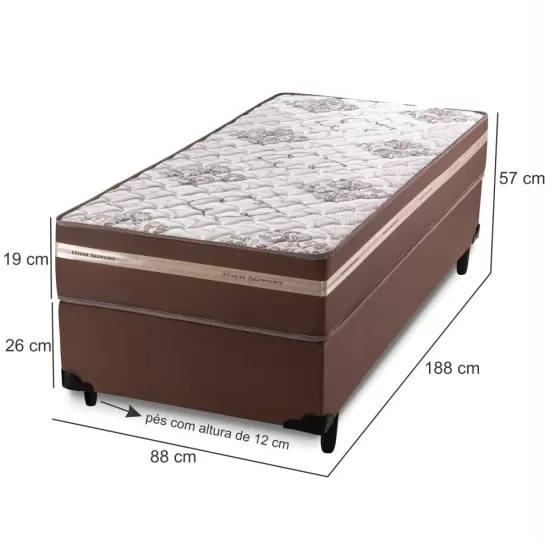 Conjunto Cama Box de Solteiro Hellen Millenium One Face com espuma D33 88 largura Marrom