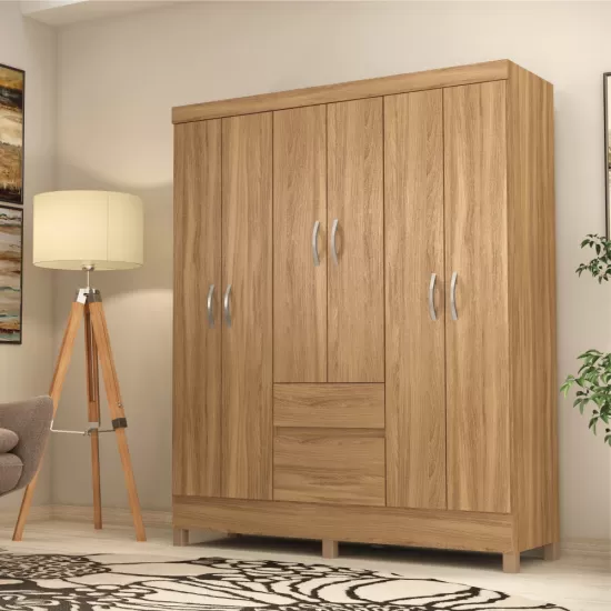 Guarda Roupa Casal Demóbile Flash II com 149 cm de Largura 6 portas 2 gavetas Amendola Touch 134