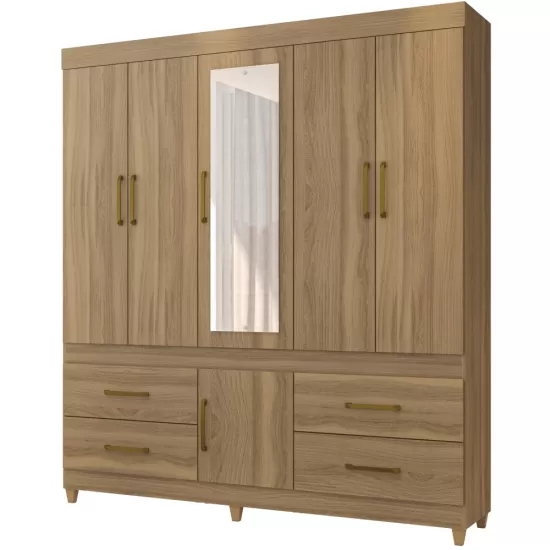 Guarda-Roupa Casal Demóbile Guarujá com 192 cm Largura 6 portas 4 gavetas com espelho e pés Amendola Touch 134