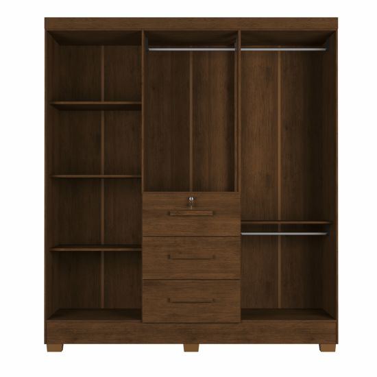 Guarda Roupa Roupeiro de Casal J&A Móveis Tokio com 185 cm de Largura 6 portas 3 gavetas com chave e pés Jequitibá