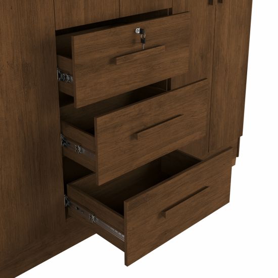 Guarda Roupa Roupeiro de Casal J&A Móveis Tokio com 185 cm de Largura 6 portas 3 gavetas com chave e pés Jequitibá