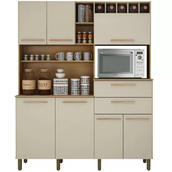 Cozinha Armário Valdemóveis Monte Rey 7 Portas 2 Gavetas com 160,0 cm de Largura Cinamomo Off White