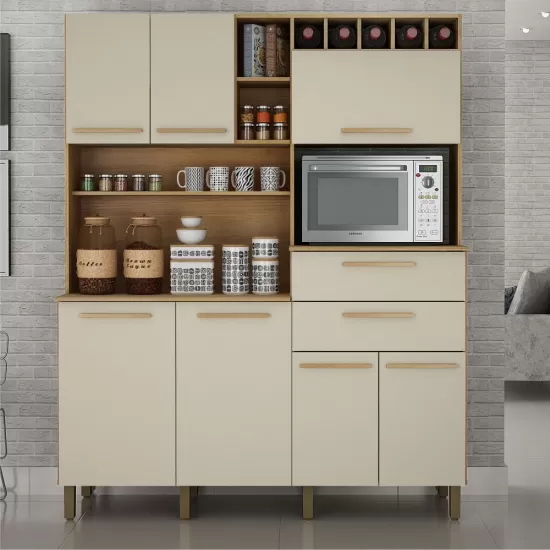Cozinha Armário Valdemóveis Monte Rey 7 Portas 2 Gavetas com 160,0 cm de Largura Cinamomo Off White