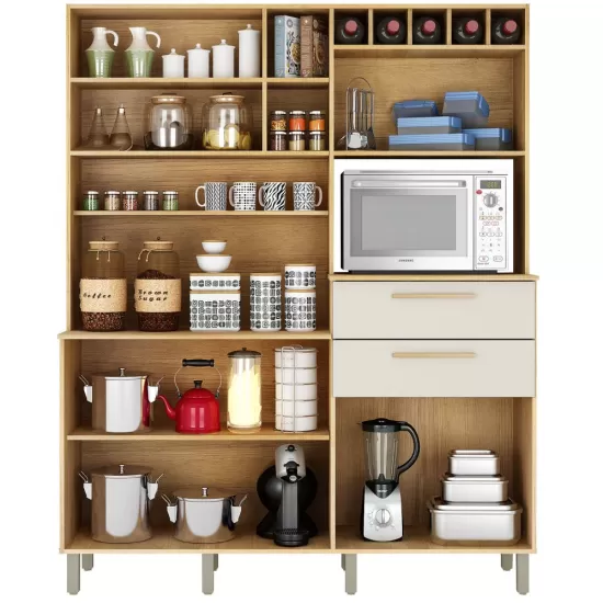 Cozinha Armário Valdemóveis Monte Rey 7 Portas 2 Gavetas com 160,0 cm de Largura Cinamomo Off White