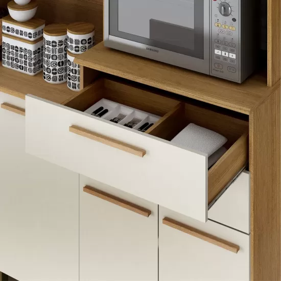 Cozinha Armário Valdemóveis Monte Rey 7 Portas 2 Gavetas com 160,0 cm de Largura Cinamomo Off White
