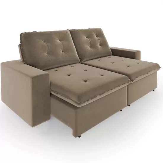 Sofá Retrátil e Reclinável 200 cm Mamflex Monte Carlo 4010 tecido veludo fino capuccino Paris