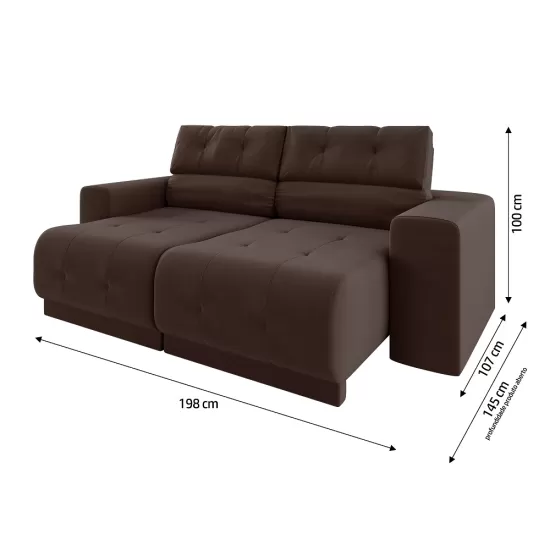 Sofá Mamflex Retrátil e Reclinável Taurus 3 Lugares 3080 em tecido Veludo Cacau
