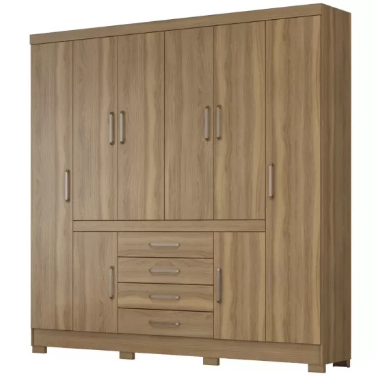 Guarda Roupa Casal Demóbile New Realce com 201 cm de Largura 8 portas 04 gavetas com pés Amendola Touch 138