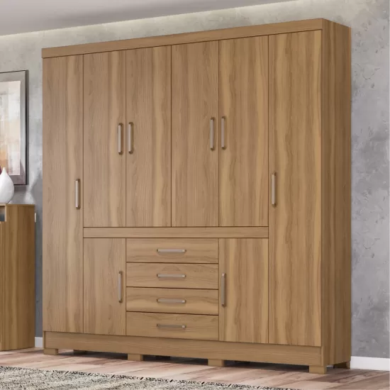 Guarda Roupa Casal Demóbile New Realce com 201 cm de Largura 8 portas 04 gavetas com pés Amendola Touch 138
