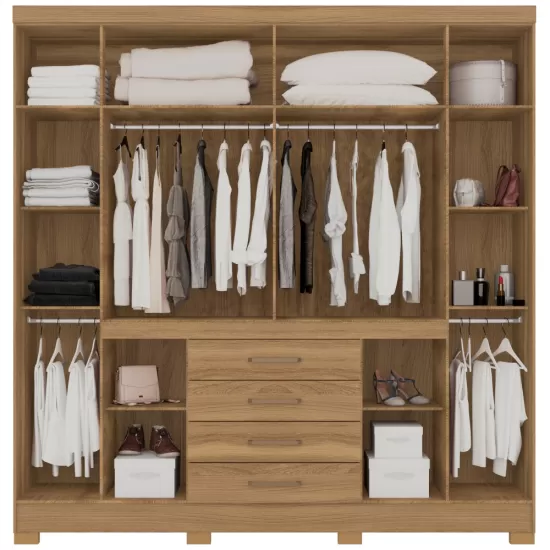 Guarda Roupa Casal Demóbile New Realce com 201 cm de Largura 8 portas 04 gavetas com pés Amendola Touch 138
