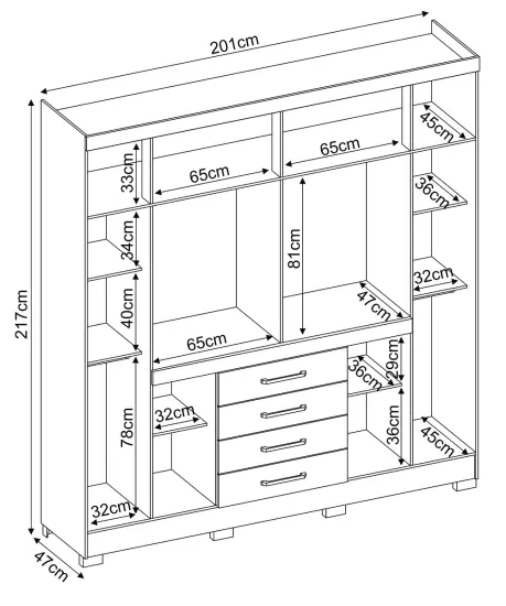 Guarda Roupa Casal Demóbile New Realce com 201 cm de Largura 8 portas 04 gavetas com pés Amendola Touch 138