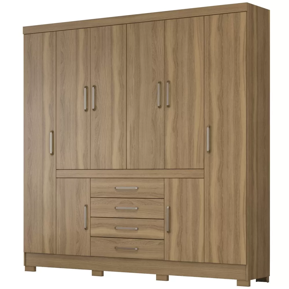 Guarda Roupa Casal Demóbile New Realce com 201 cm de Largura 8 portas 04 gavetas com pés Amendola Touch 138